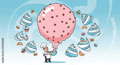 Culinary Cloud Giant Pink Ice Cream Scoop And Floating Pastries