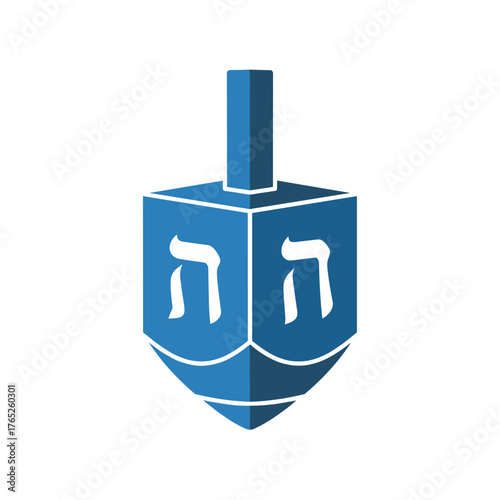 Blue Hanukkah dreidel spinning top with Hebrew letters  