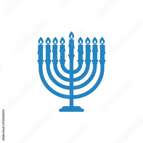 Blue menorah with candles for Jewish holiday celebration  