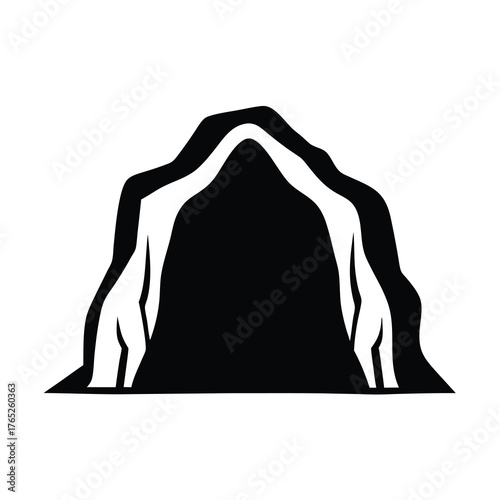 Monochromatic Abstract Cave Entrance Vector Illustration with Natural Rock Outlines