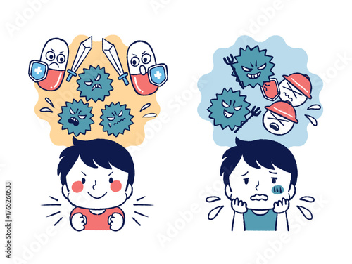 病原菌と戦うイラストセット