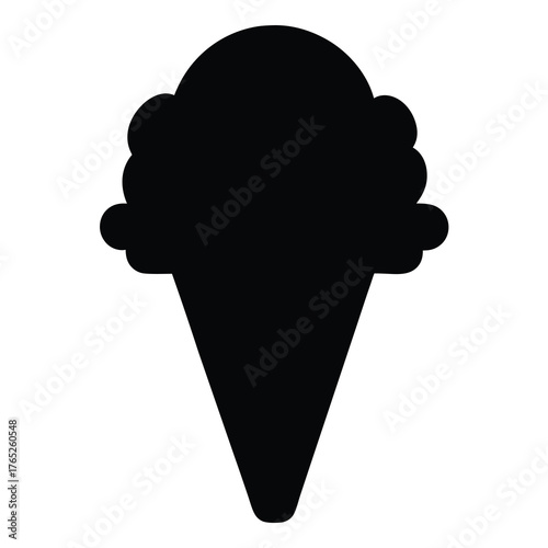 Simple black silhouette illustration of a single scoop ice cream cone