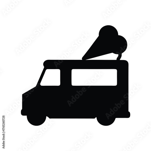 Silhouette of Ice Cream Truck with Large Cone and Scoops on Top
