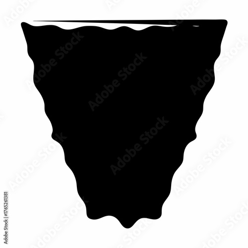 Black silhouette of a wobbly, abstract shape resembling landmass or liquid drop