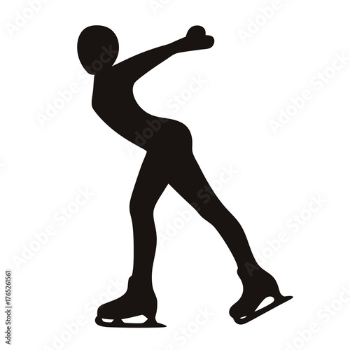 Black silhouette figure skater elegantly glides on ice performing skating moves