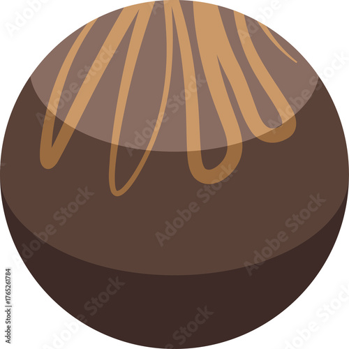 A Detailed Chocolate Sphere With Caramel Drizzle and Swirls Isolated on a Transparent Background Showcasing a Delicious Confectionery Treat