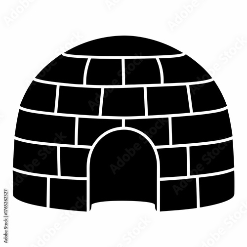 Stylized black and white representation of a traditional Inuit igloo snow house