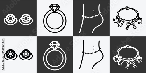 Elegant jewelry collection line art earrings ring anklet necklace design