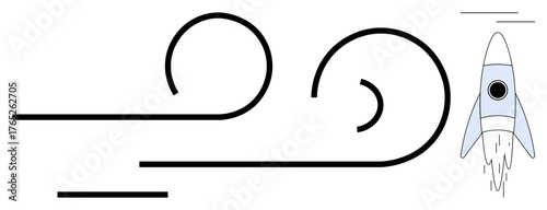 Rocket launching upward with trailing aerodynamic lines symbolizing motion, speed, and innovation. Ideal for concepts thumbs up technology, progress, startup, science, energy, exploration success