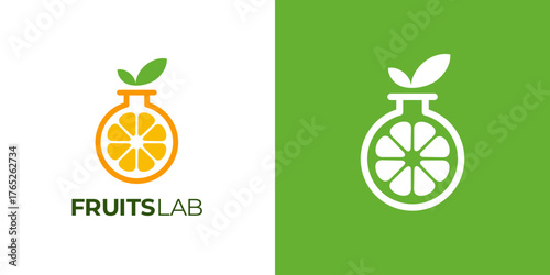 Fresh fruits lab healthy drink logo icon vector illustration