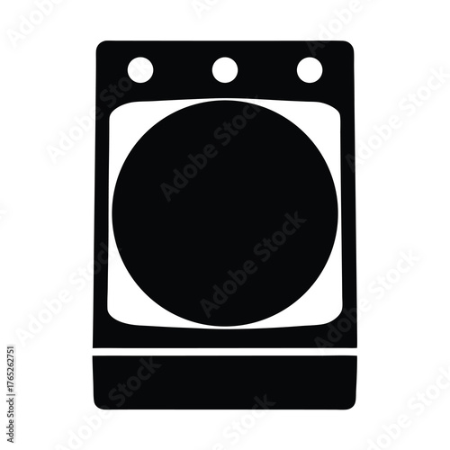 Black washing machine icon with three circular buttons in a simple design