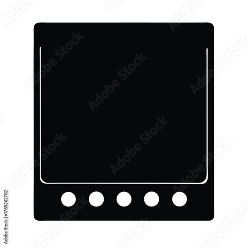 Electronic device with a blank screen and four circular buttons below