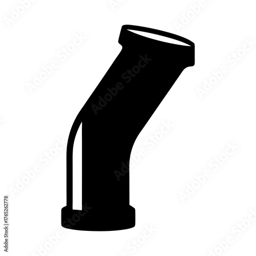 Angled black pipe fitting on a white background for plumbing applications