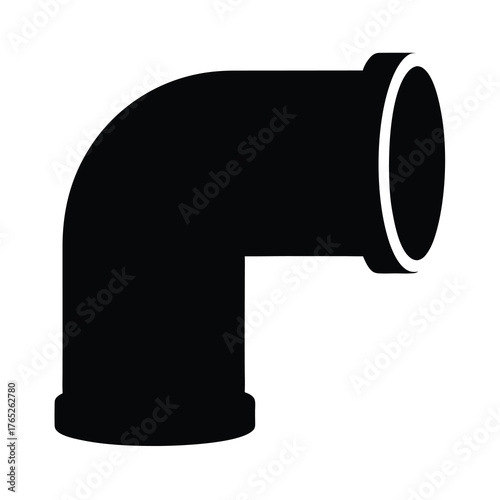 A black plumbing pipe making a 90 degree turn on a white background