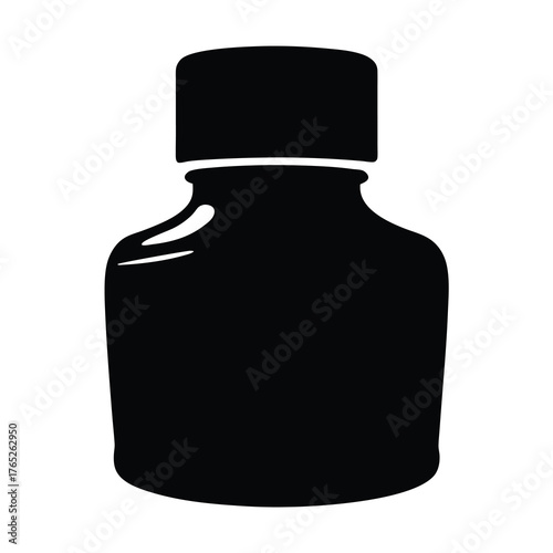 Black silhouette vector illustration of a bottle with a cylindrical cap