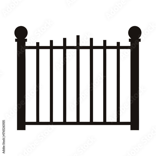 Isolated graphic of a fence element with spherical finials in black