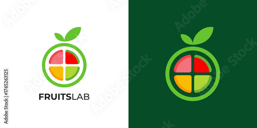 Fresh fruits lab healthy drink logo icon vector illustration