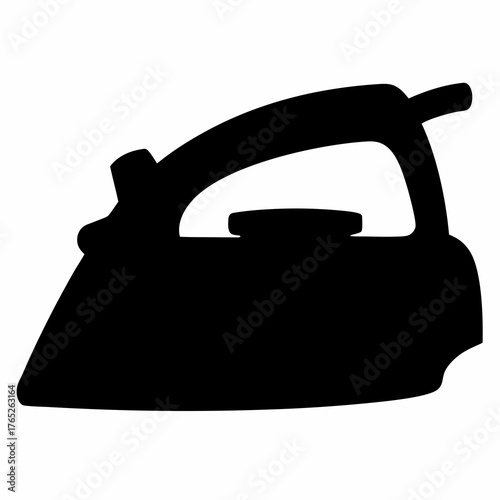 A stark silhouette of an iron for pressing clothes, isolated on white