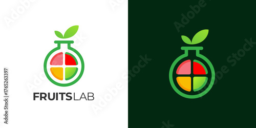 Fresh fruits lab healthy drink logo icon vector illustration