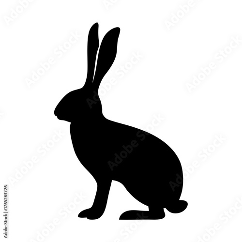 Silhouette of a standing rabbit, in black and white color scheme illustration