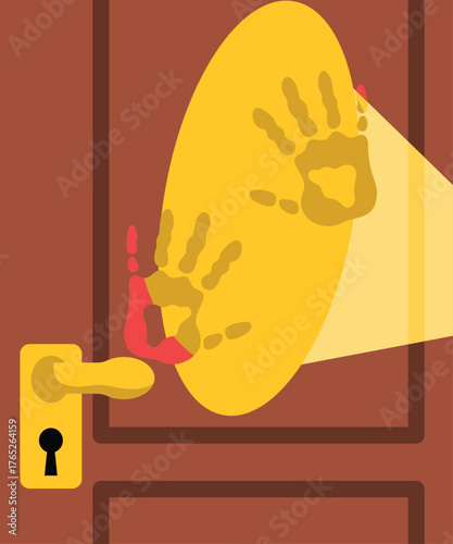 Crime symbols close the door editorial illustration