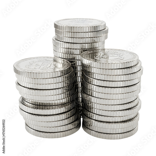Stack of silver coins isolated on transparent background, representing wealth, finance, and investment opportunities