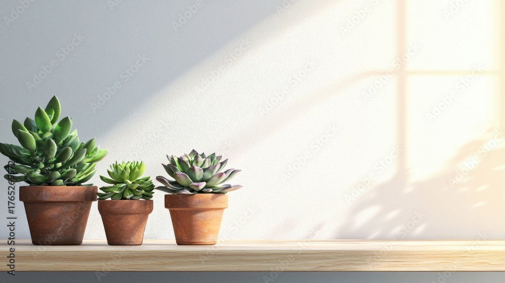 Fototapeta premium Succulents in pots sunlight