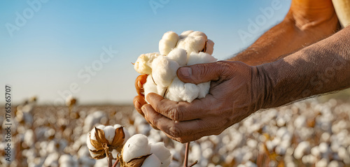Farmer Holding Fresh Cotton Harvest Symbol of Sustainable Agriculture, Textile Production, and Natural Fiber Industry