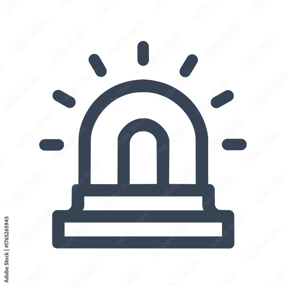 Fototapeta premium A bold line style icon showing a flashing siren or emergency light.indicated by a dome shape on a base and lines of light radiating out.