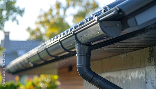 Sleek Black Roof Gutter and Downpipe on Modern Home Showing Clean Architectural Detailing