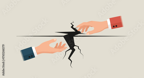 Illustrated Hands Bridging a Divide Representing Conflict Resolution, Reconciliation, and Collaborative Problem Solving in Business and Social Contexts