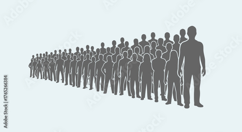 Large group of people silhouettes standing in a line, representing community, population, or a crowd, suitable for social studies, demographics, or event planning visuals.