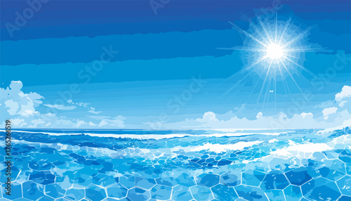 青い海と太陽の光が降り注ぐ夏の風景、爽やかで美しい自然の描写