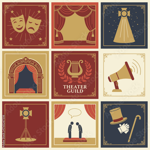 Theater Icons Collection Vintage Graphic Badges for Performing Arts