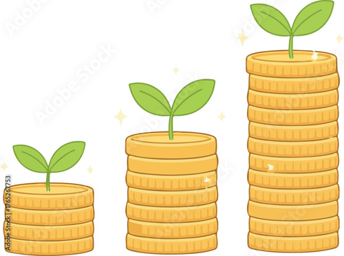 Money growing plant stacks representing investment growth financial success and savings