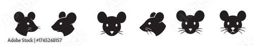 Set of black silhouette mouse faces isolated on white background. concept of icon, logo, rodent illustration, cute animal, design element, graphic art, cartoon character vector