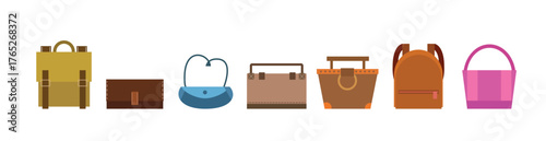 set of cute women bag flat design