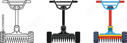 Robotic Lawn Mower Illustrations in Outlined Silhouette and Color Version