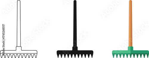 Rake illustration in different styles vector set isolated on white