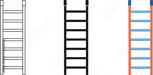 Three ladder styles line drawing solid fill and color design