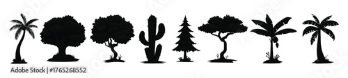 set of different types of trees illustration 