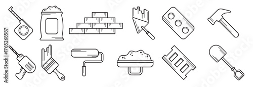 set of bricklayer tool vector 