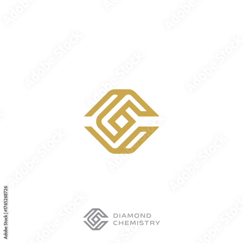 luxury logo of interlocking gemstones in the shape of two C letters in gold.