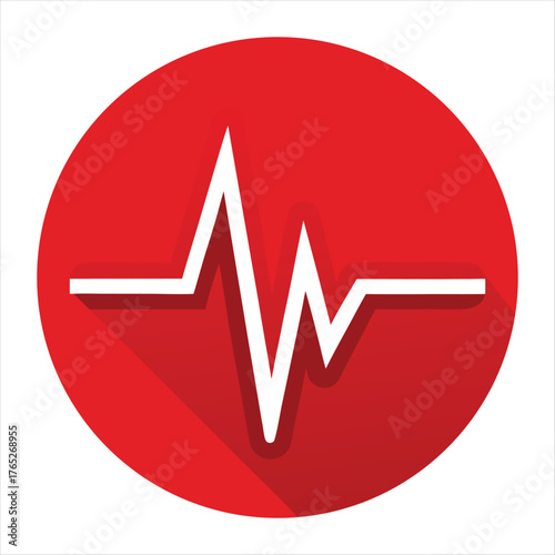 A bold red circle featuring a white heartbeat line, representing health, medicine, and vitality isolated on white background