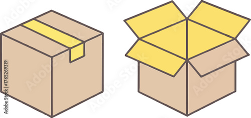 Two cardboard boxes one sealed and one open showing packaging and contents ready for shipping