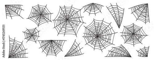 Set of spider web and halloween cobweb decoration for spiderweb scary design. vector illustration