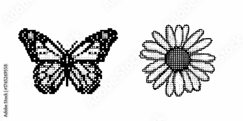 Wektorowa ilustracja motyla i stokrotki przedstawiona na białym tle idealna do projektów graficznych i edukacyjnych.