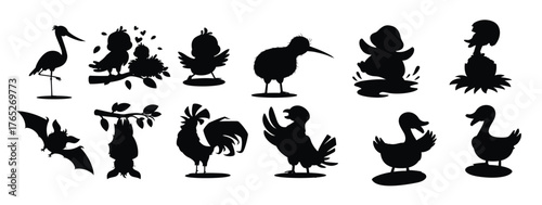 set of various cartoon birds