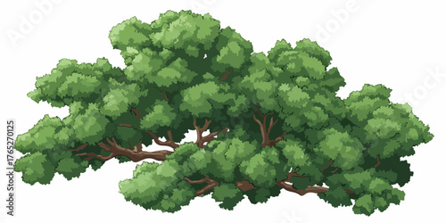 Ilustracja wektorowa bujnego, zielonego drzewa z gęstymi liśćmi, idealna do projektów związanych z naturą i ekologią.
