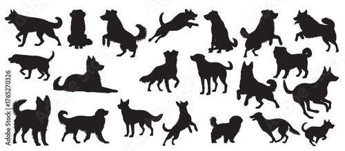 Tableau sur toile silhouettes of dogs in various poses capturing playful.